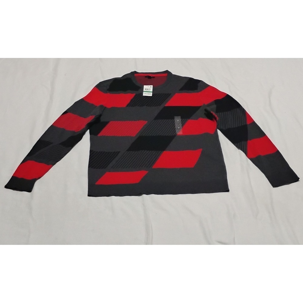 Alfani Men's Color block Argyle Sweater L Cotton Geometric Knit Red Gray NWT